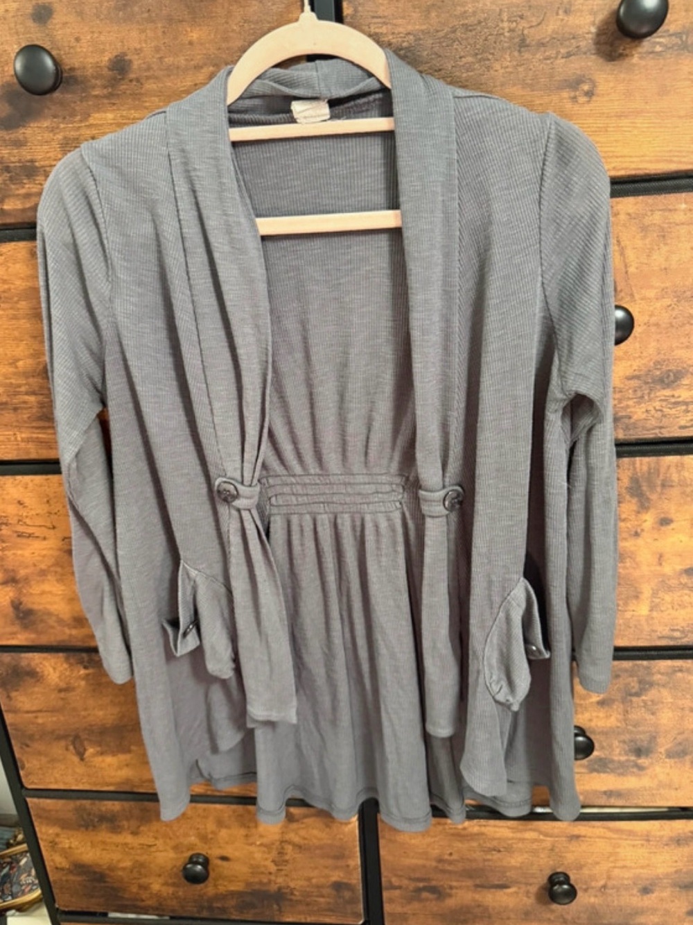 Love By Design Gray Ribbed Open Cardigan